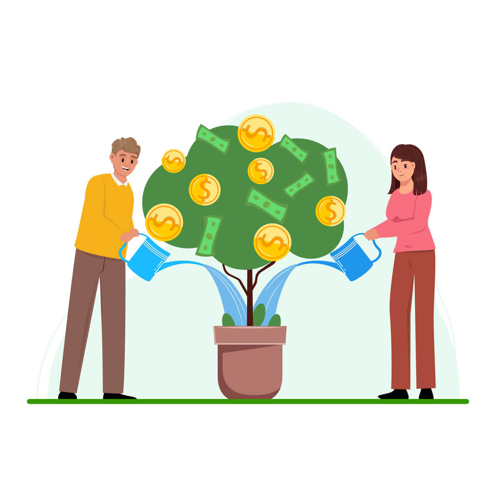 A pair watering a tree of money 