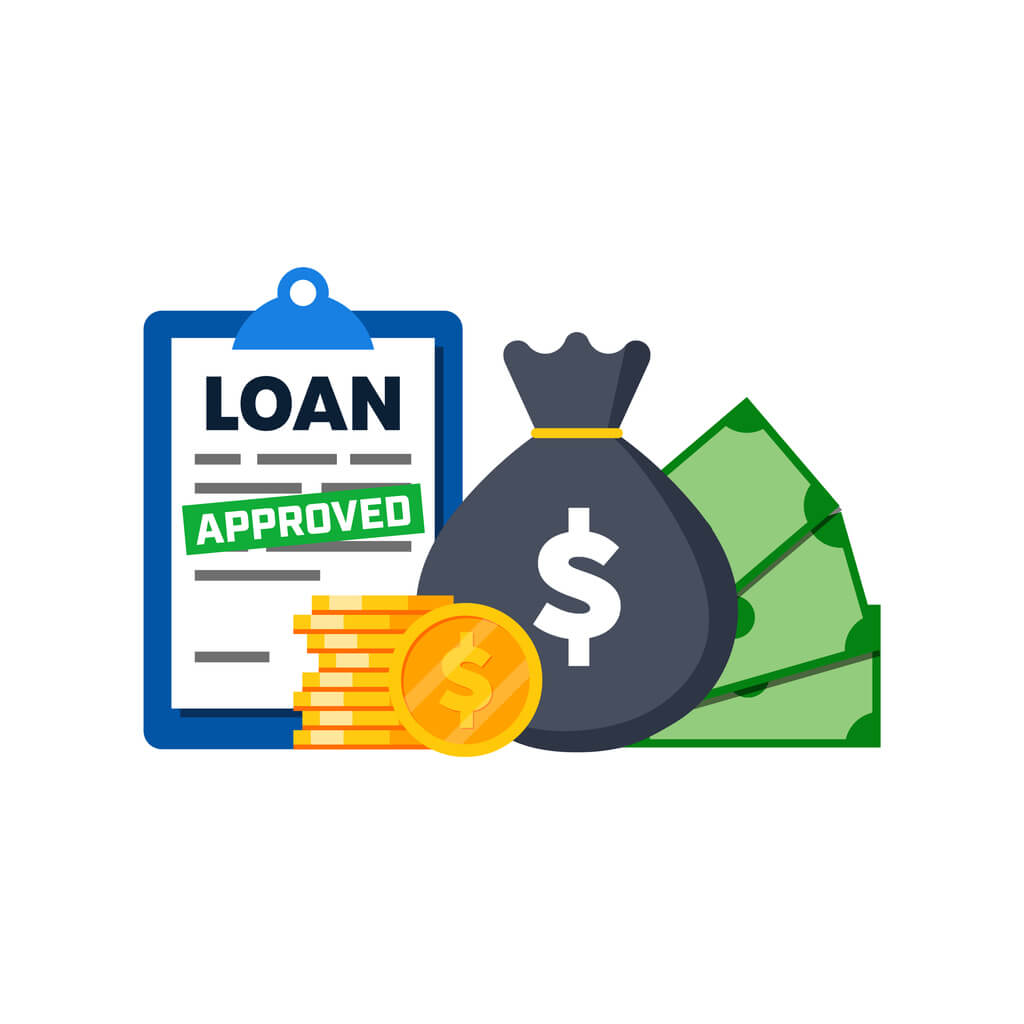 approved loan written with money bags