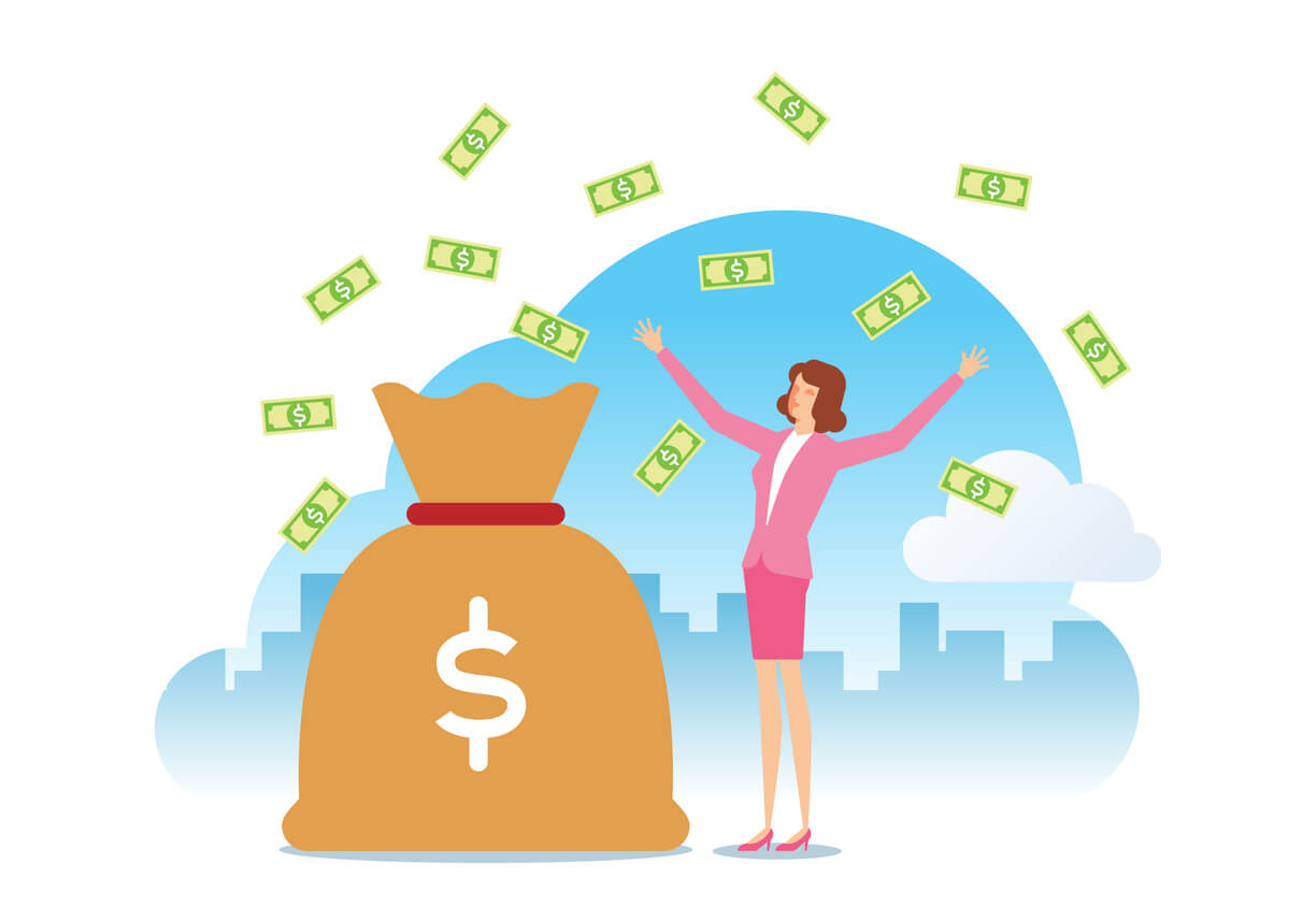 A woman throwing money in the air