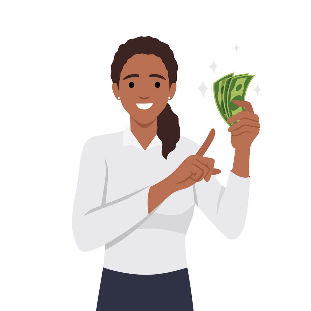 woman holding money form a loan