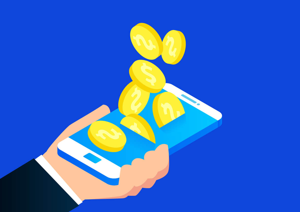 coins falling into phone illustration