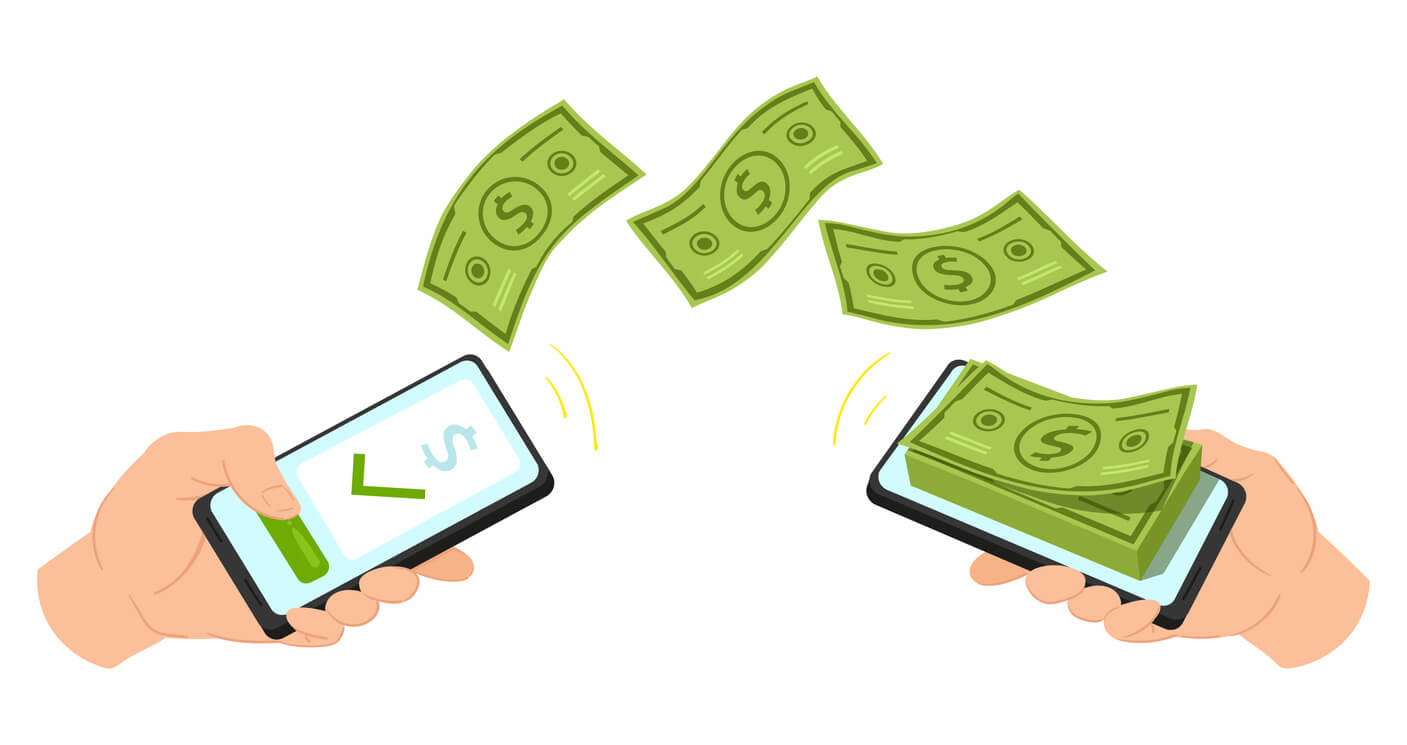 illustration of cash flying from one phone to another