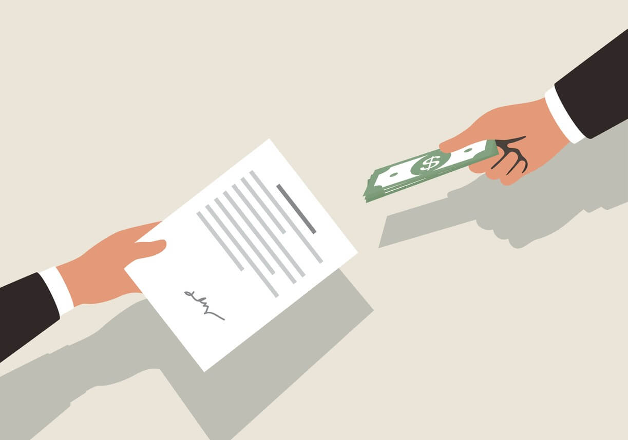 illustration of hand with cash and contract