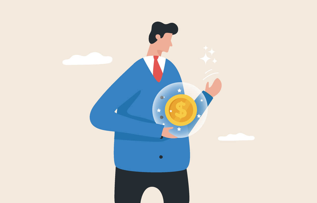 illustration of man holding a gold coin